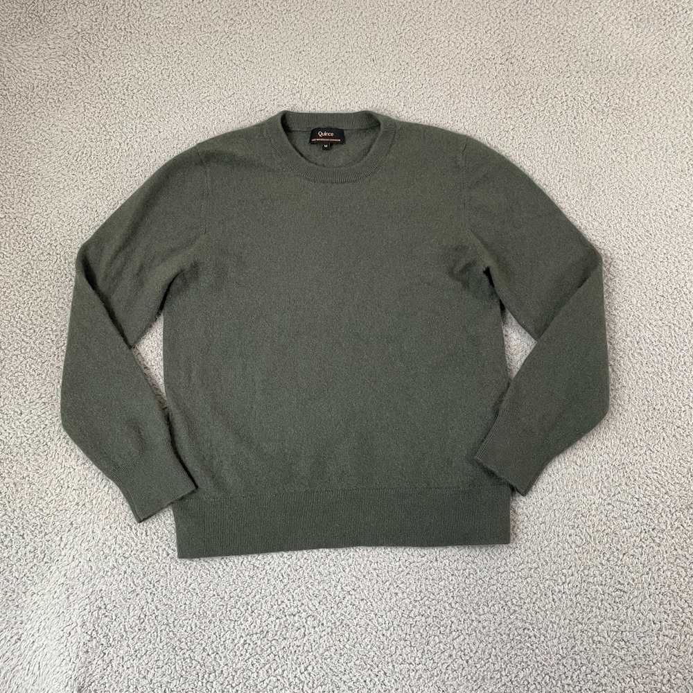 Quince Mongolian Cashmere Sweater Women M (SHRUNK) Olive Preppy Crewneck